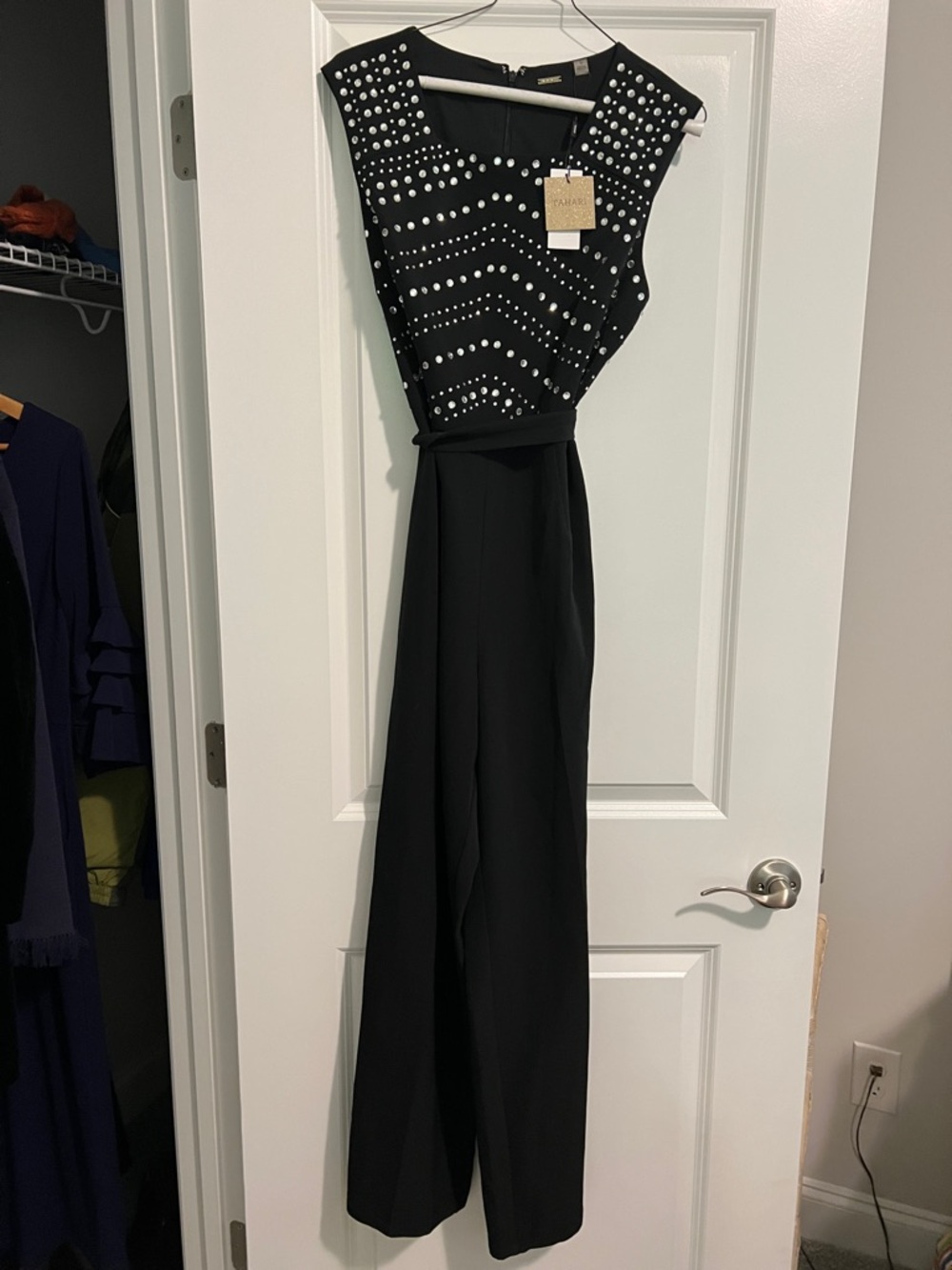 Tahari Black Embellished Evening Jumpsuit